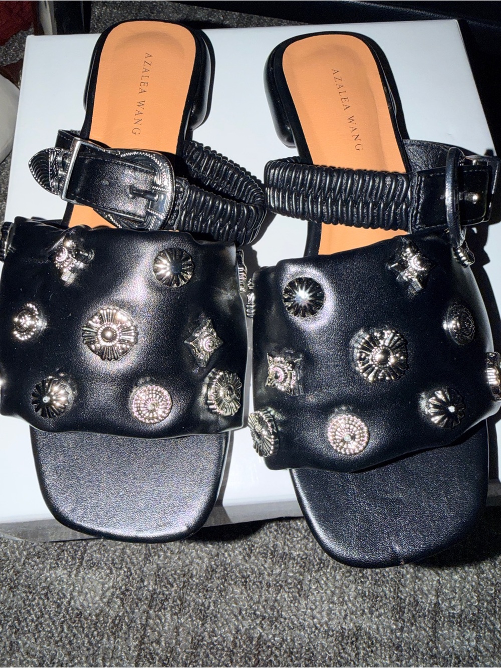 Azalea Wang Black Studded Slide Mules